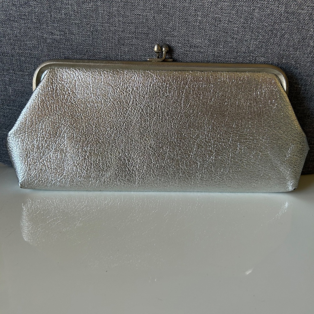 VINTAGE Mid-Century Modern 1950's Silver Foil Clutch Purse - Picture 2 of 9